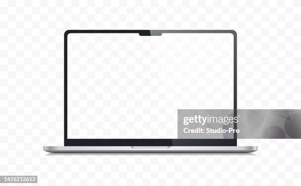 realistic laptop notebook mockup with transparent screen vector template similar to macbook - flat screen stock illustrations