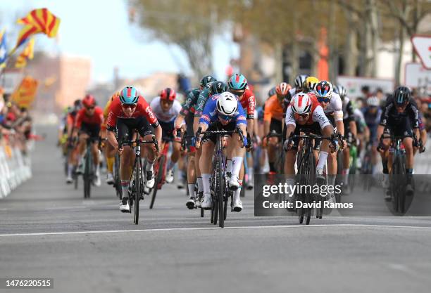 Maxim Van Gils of Belgium and Team Lotto Dstny, Kaden Groves of Australia and Team Alpecin-Deceuninck and Bryan Coquard of France and Team Cofidis...