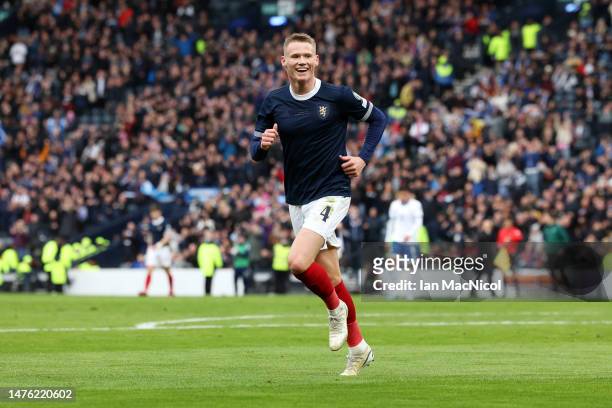 Scott McTominay of Scotland celebrates after scoring the team's third goal during the UEFA EURO 2024 Qualifying Round Group A match between Scotland...