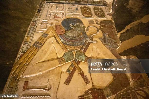 osiris and pharaoh seti i in his royal tomb in valley of the kings - egyptian mythology stock pictures, royalty-free photos & images