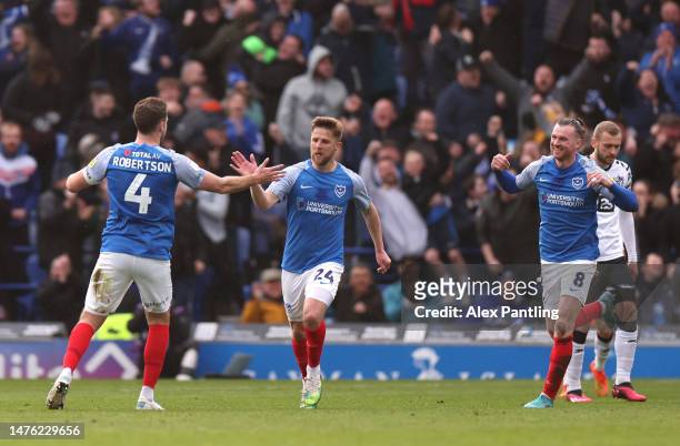 Michael Jacobs of Portsmouth celebrates scoring his sides second goal during the Sky Bet League One between Portsmouth and Port Vale at Fratton Park...