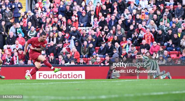 Mark Gonzales Scores the second liverpool at Anfield on March 25, 2023 in Liverpool, England.