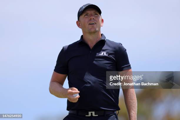 Matt Wallace of England looks on from the first green during the third round of the Corales Puntacana Championship at Puntacana Resort & Club,...