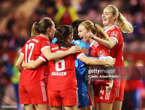 Glodis Viggosdottir of FC Bayern Muenchen celebrates victory after the FLYERALARM Frauen-Bundesliga match between FC Bayern Muenchen and VfL...