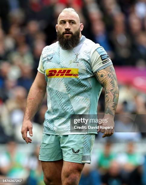 Joe Marler of Harlequins looks on during the Gallagher Premiership Rugby match between Saracens and Harlequins at Tottenham Hotspur Stadium on March...