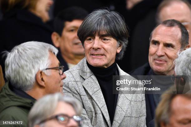 Joachim Loew looks on from the stands during the international friendly match between Germany and Peru at MEWA Arena on March 25, 2023 in Mainz,...
