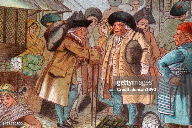 group of men meeting on market day, scottish 18th century style - eighteenth stock illustrations