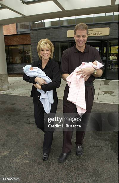 Joan Lunden and husband Jeff Konigsberg leave Good Samaritin Hospital with their new born twins Kate Elizabeth and Max Aaron