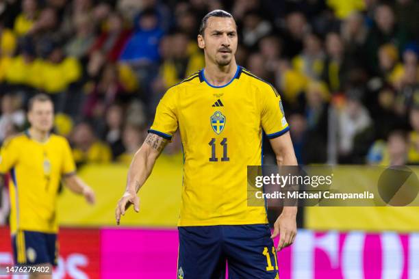 Zlatan Ibrahimovic of Sweden during the UEFA EURO 2024 qualifying round group A match between Sweden and Belgium at Friends Arena on March 24, 2023...