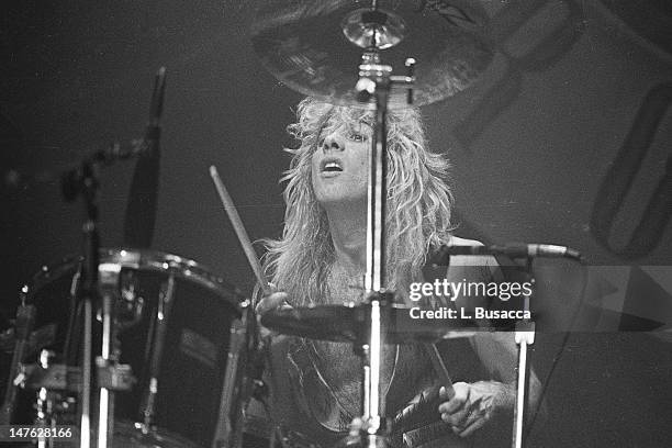 American musician Matt Sorum, of the group Guns 'n' Roses, performs in concert at the Ritz, New York, New York, February 2, 1988.