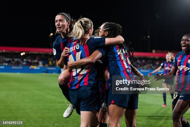 Aitana Bonmati of Fc Barcelona Femenino celebrates a goal during the Liga F match between FC Barcelona and Real Madrid at Johan Cruyff Stadium on...