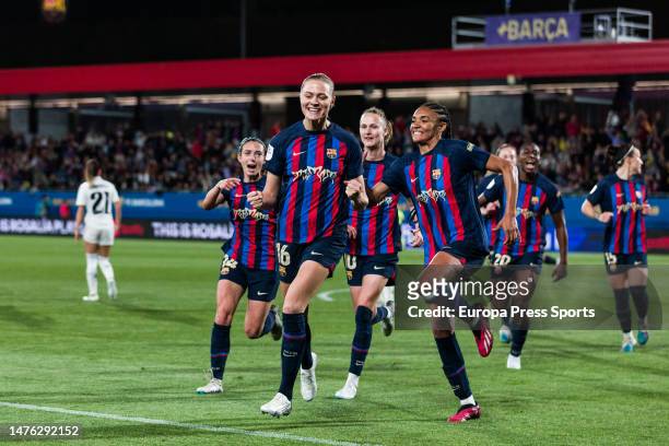 Friolina Rolfo of Fc Barcelona Femenino celebrates a goal during the Liga F match between FC Barcelona and Real Madrid at Johan Cruyff Stadium on...