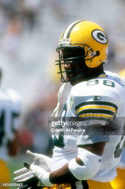 Tight End Darryl Ingram of the Green Bay Packers follows the action in the Pro Football Hall Of Fame Game between the Green Bay Packers vs the Los...