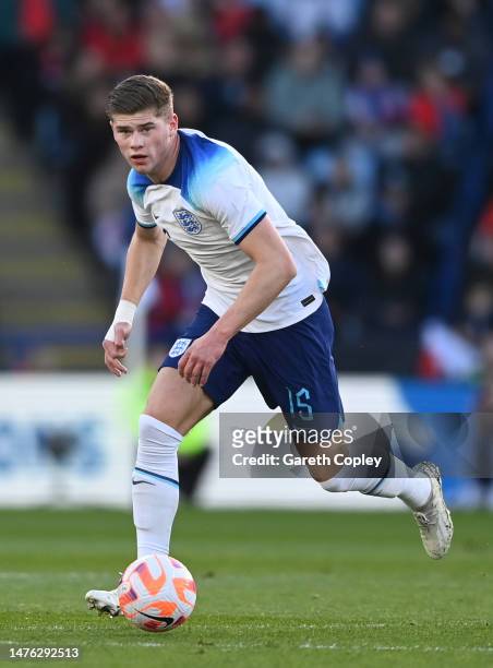 Charlie Cresswell of England during the International Friendly between England U21 and France U21 at The King Power Stadium on March 25, 2023 in...