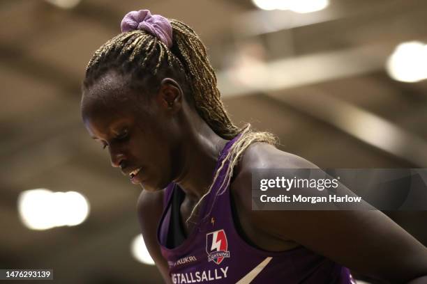 Mary Cholhok of Loughborough Lightning in action during the Netball Superleague Round 8 match between Loughborough Lightning and Surrey Storm at...