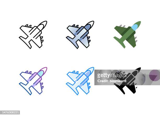 fighter plane icon. 6 different styles. editable stroke. - military logo stock illustrations