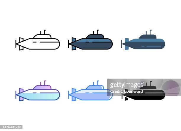 submarine icon. 6 different styles. editable stroke. - submarine icon stock illustrations