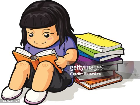Cartoon Of Girl Student Studying Reading Book High-Res Vector Graphic -  Getty Images