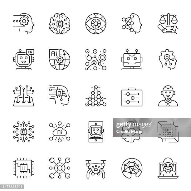 line icon set of artificial intelligence - robotics abstract stock illustrations