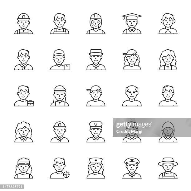 line icon set of avatars - engineer portrait stock illustrations