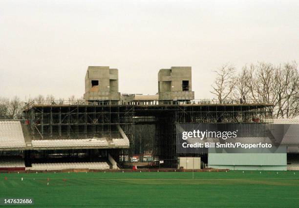 Construction of the new Media Centre at Lord's cricket ground in London, circa 1997.