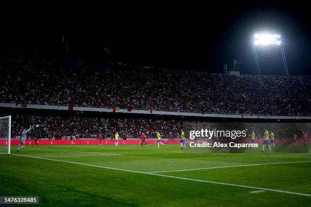 General view inside the stadium during the international friendly match between Morocco and Brazil at Grand Stade de Tanger on March 25, 2023 in...