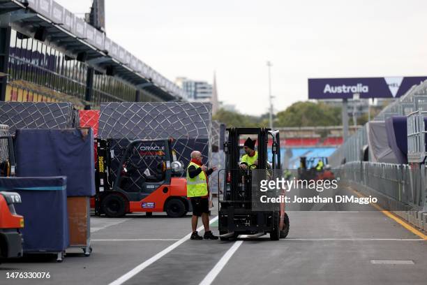 General view of Pit lane during a 2023 Australian F1 Grand Prix Media Opportunity at Albert Park on March 26, 2023 in Melbourne, Australia.
