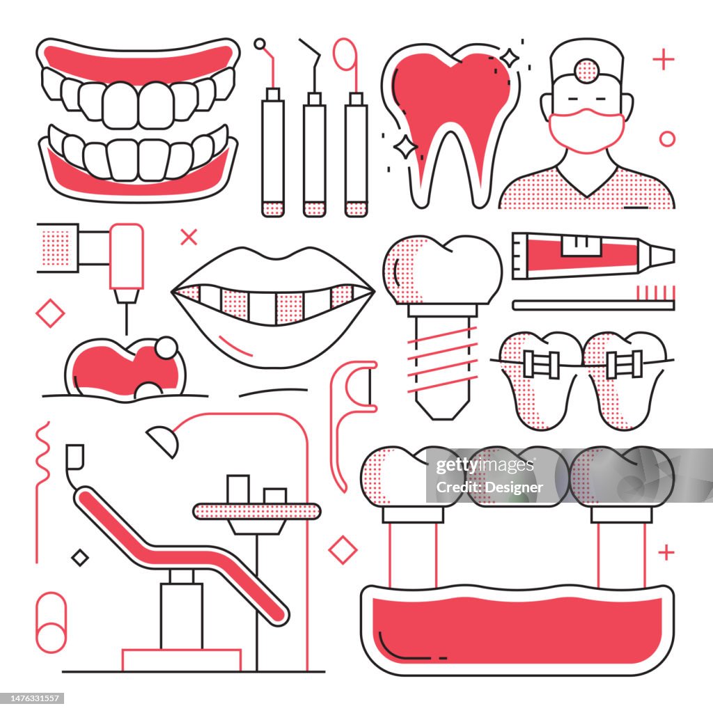DENTAL Web Banner with Linear Icons, Trendy Linear Style Vector