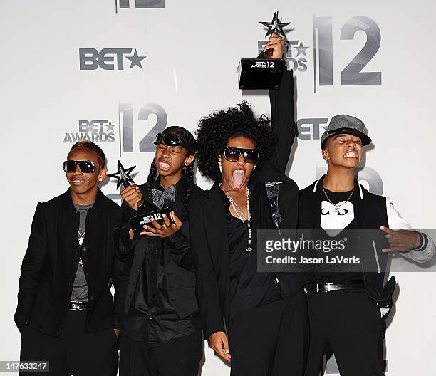 Prineton, Roc Royal, Ray Ray and Prodigy of Mindless Behavior pose in the press room at the 2012 BET Awards at The Shrine Auditorium on July 1, 2012...