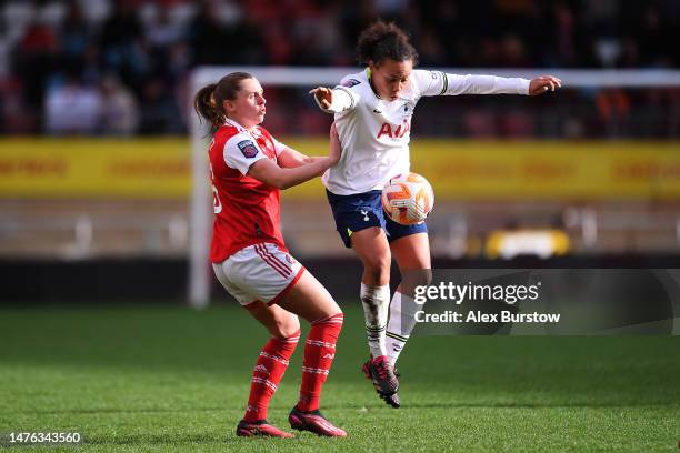 Noelle Maritz of Arsenal battles for possession with Drew Spence of Tottenham Hotspur during the FA Women's Super League match between Tottenham...