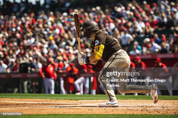 Matt Batten of the San Diego Padres hits the ball during a spring ...