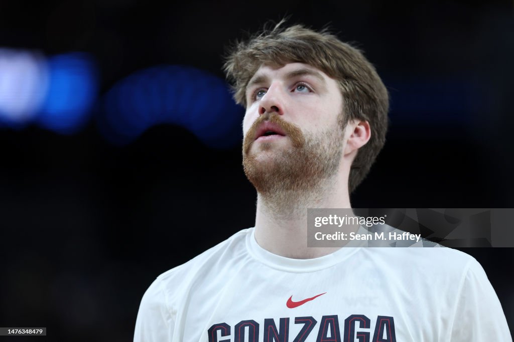 Gonzaga Raka Rajendra Drew Timme of the Gonzaga Bulldogs looks on before the game against ...