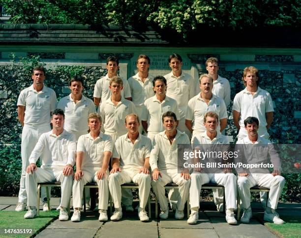 New Zealand cricket team at Lord's cricket ground in London, 7th May 1990. Back row : Adam Parore, Danny Morrison, Ken Rutherford, Mark Priest....