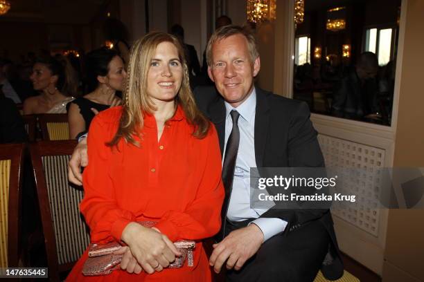 Johannes B. Kerner and Britta Becker-Kerner attend honouring ceremony of 'Couple of the year' at Hotel Louis C. Jacob on April 11, 2011 in Hamburg,...