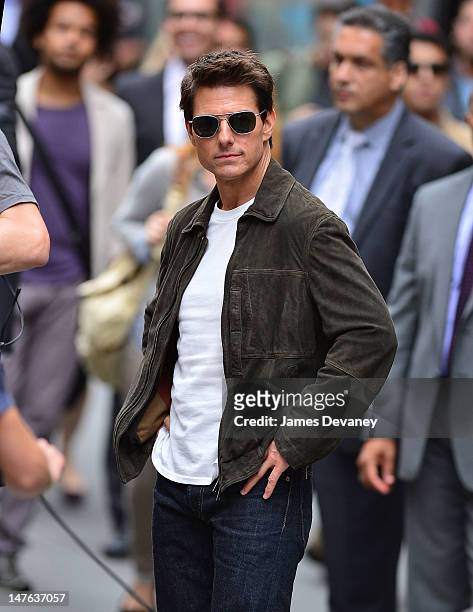 Tom Cruise filming on location for 'Oblivion' on June 12, 2012 in New York City.