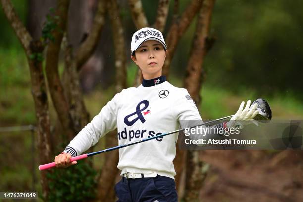Shina Kanazawa of Japan is seen on the 6th tee during the final round of AXA Ladies Golf Tournament in Miyazaki at UMK County Club on March 26, 2023...