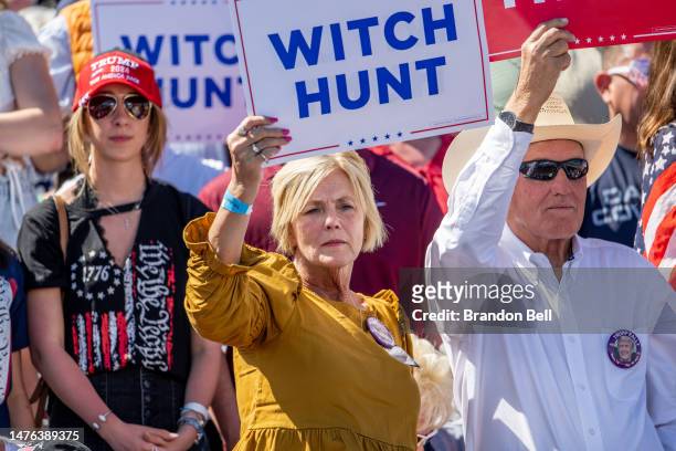 Supporters look on ahead of former U.S. President Donald Trump's speech at the Waco Regional Airport on March 25, 2023 in Waco, Texas. Former U.S....