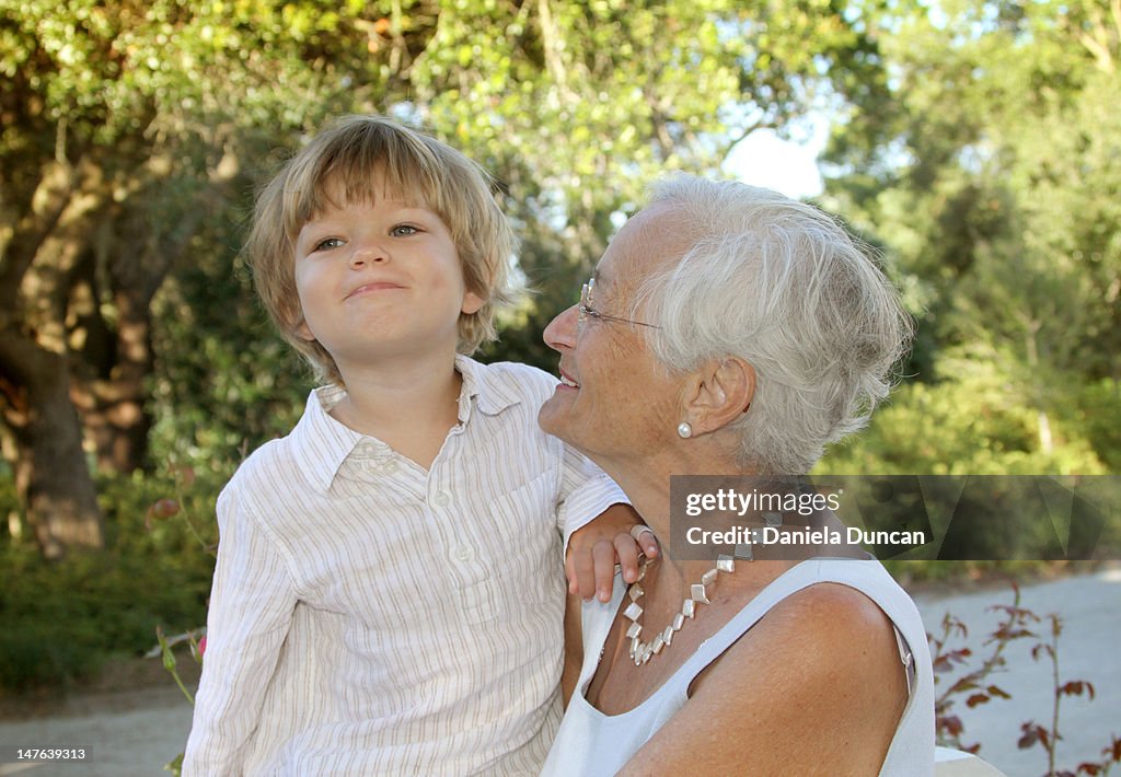 Happy grandmother and grandson