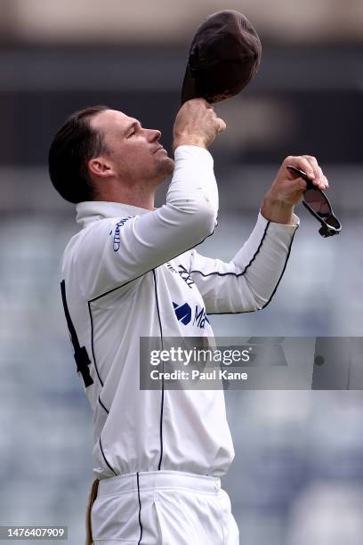 Peter Handscomb of Victoria reacts after missing a catch off Teague Wyllie of Western Australia during the Sheffield Shield Final match between...