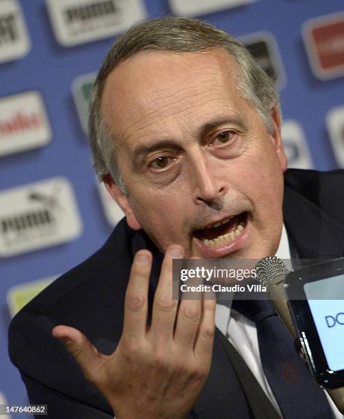 President Giancarlo Abete speaks during the Italy press conference at the Casa Azzurri on July 2, 2012 in Krakow, Poland.