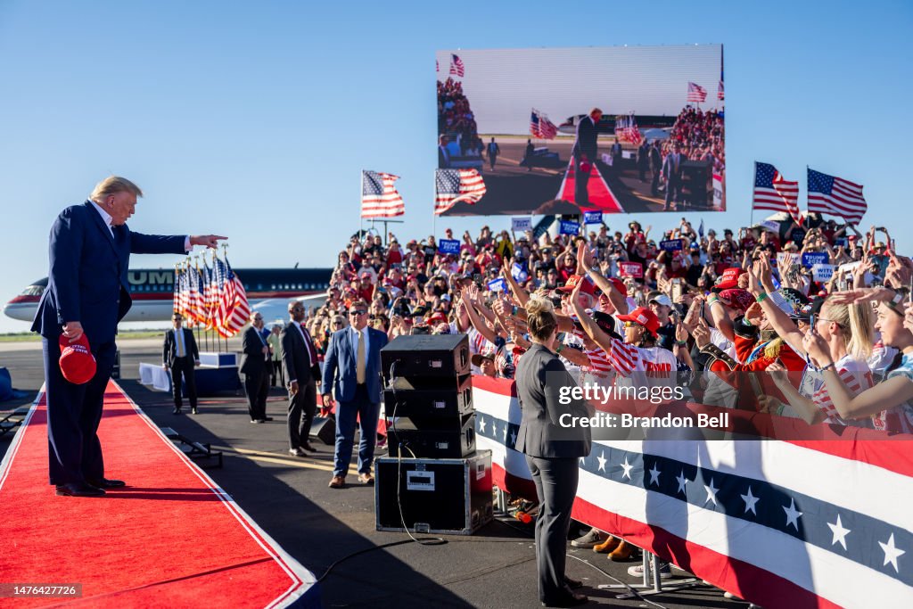 Campaign Rally Flow Former U.S. President Donald Trump arrives during a rally at the Waco ...
