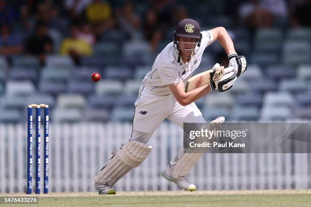 Cameron Bancroft of Western Australia bats during the Sheffield Shield Final match between Western Australia and Victoria at the WACA, on March 26 in...