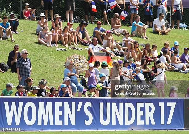 Fans and spectators during the Women's U17 European Championship Final between France and Germany at the Colovray Stadium on June 29, 2012 in Nyon,...
