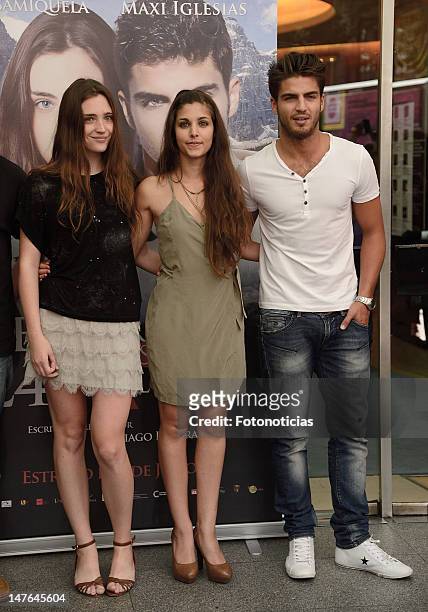 Ona Casamiquela, Aida Flix and Maxi Iglesias attend a photocall for 'El Secreto de los 24 Escalones' at the Palafox Cinema on July 2, 2012 in Madrid,...