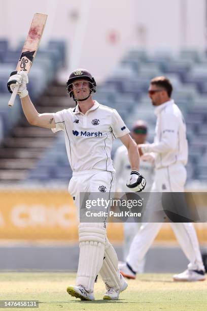 Cameron Bancroft of Western Australia celebrates winning the Sheffield Shield Final match between Western Australia and Victoria at the WACA, on...