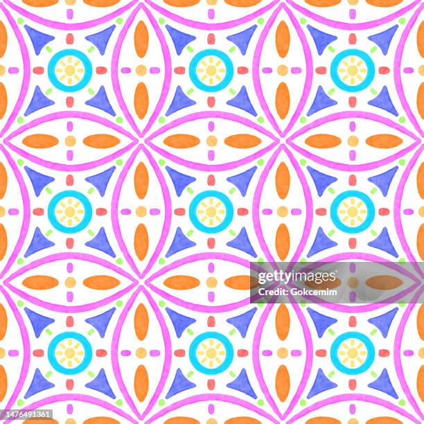 watercolor seamless pattern. geometric floral background. - arabic pattern paint stock illustrations