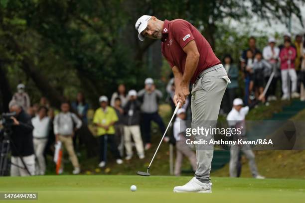 Michael Hendry of New Zealand hits a putt during The Open Qualifying Series, part of the World City Championship at The Hong Kong Golf Club on March...