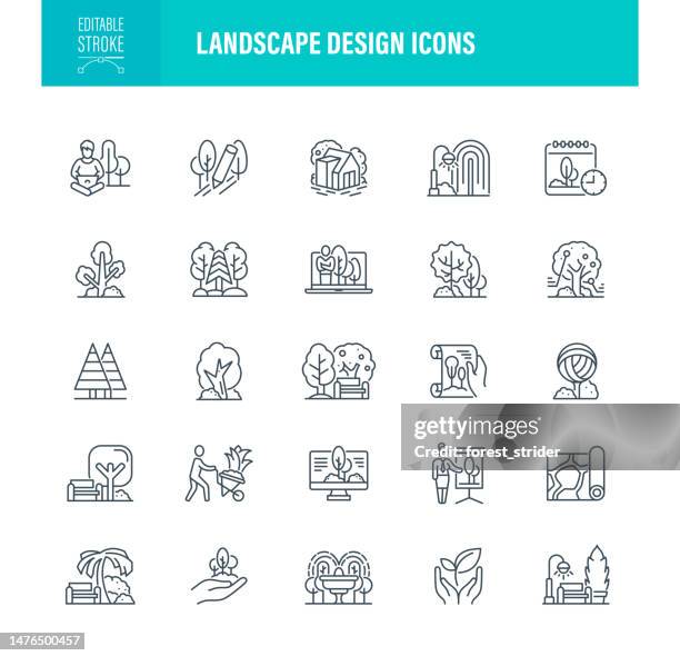 landscape design icons editable stroke. - landscape design software stock illustrations