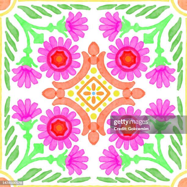 ilustrações de stock, clip art, desenhos animados e ícones de watercolor seamless pattern. geometric floral background. - seamless flower aquarel