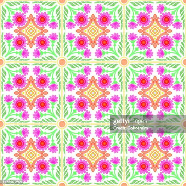 ilustrações de stock, clip art, desenhos animados e ícones de watercolor seamless pattern. geometric floral background. - seamless flower aquarel